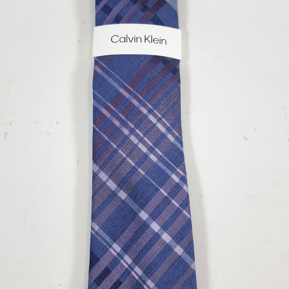 Calvin Klein Blue and Purple Checkered Tie